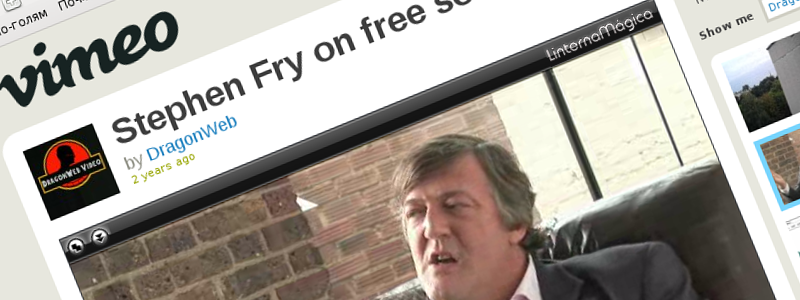 Screenshot of vimeo.com: Stephen Fry on free Software Screenshot of vimeo.com: Stephen Fry on free software